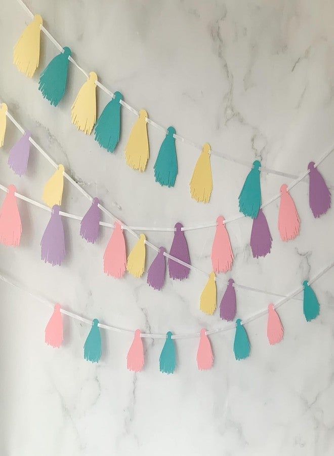 Curious Button Pastel Theme Party Decoration Paper Tassel Bunting, 20 Pieces, Pink, Purple, Yellow and Aqua, 2.5 inch in Length - Image 1